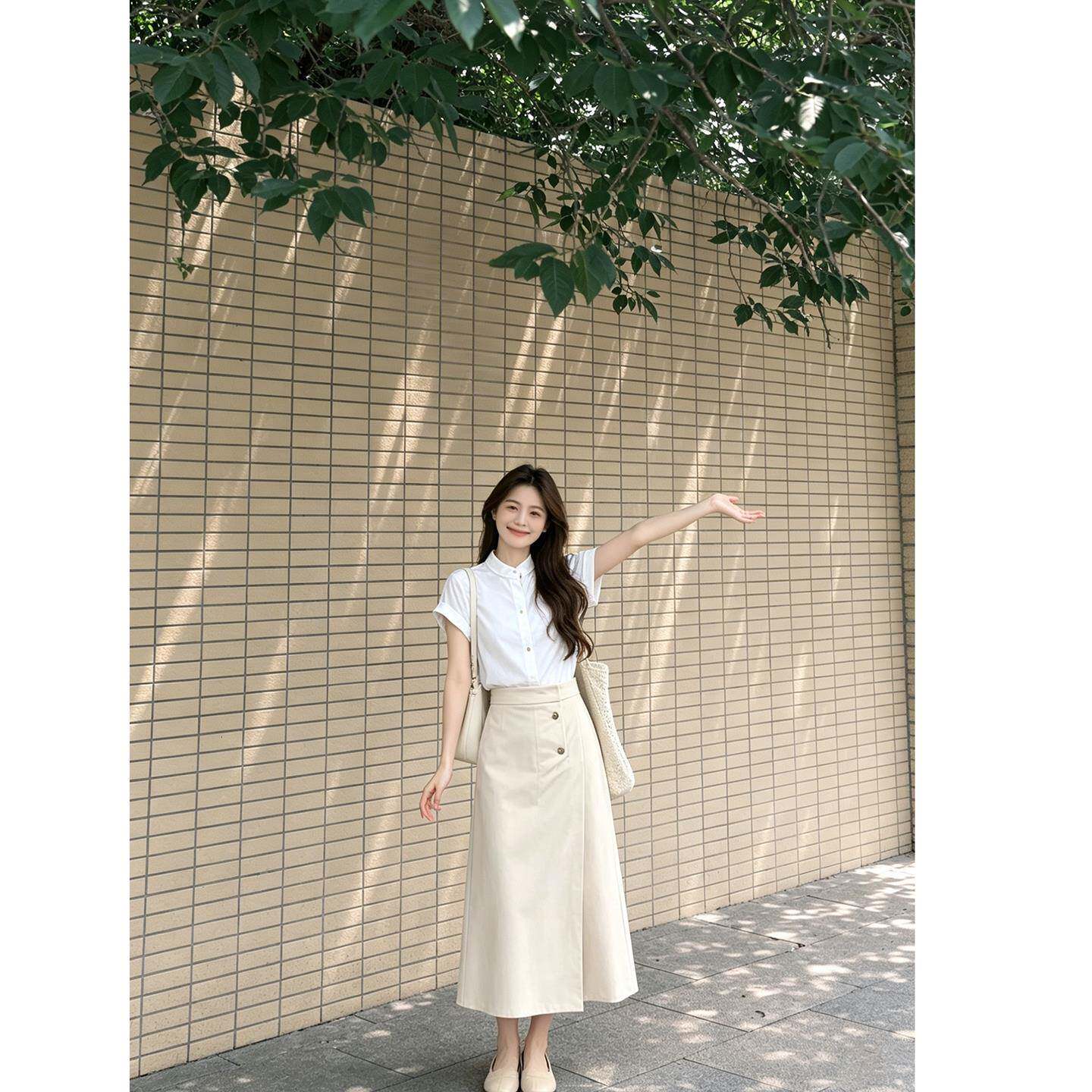 夏季2026新款轻熟百搭两件套简约巨好看白色上衣半身裙子一整套女