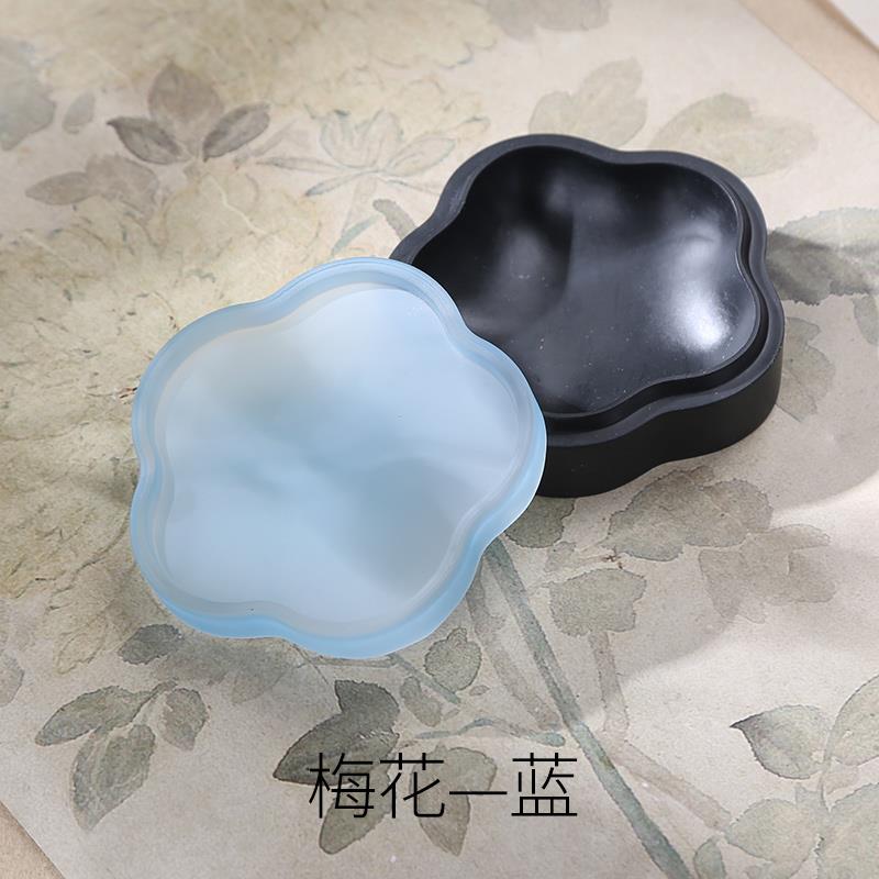 高档宣品房琉璃盖适墨海文房四宝砚台安徽歙砚圆形宣砚带盖不易干