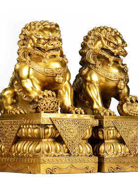 铜狮子摆件一对门口铜狮大号招财狮家居客厅店铺办公室装饰工艺品