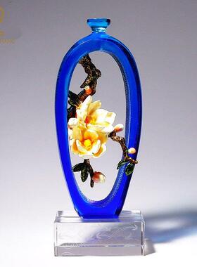 琉璃艺术品玉兰花花瓶摆件家居饰品珐琅彩客厅酒柜高档轻奢工艺品