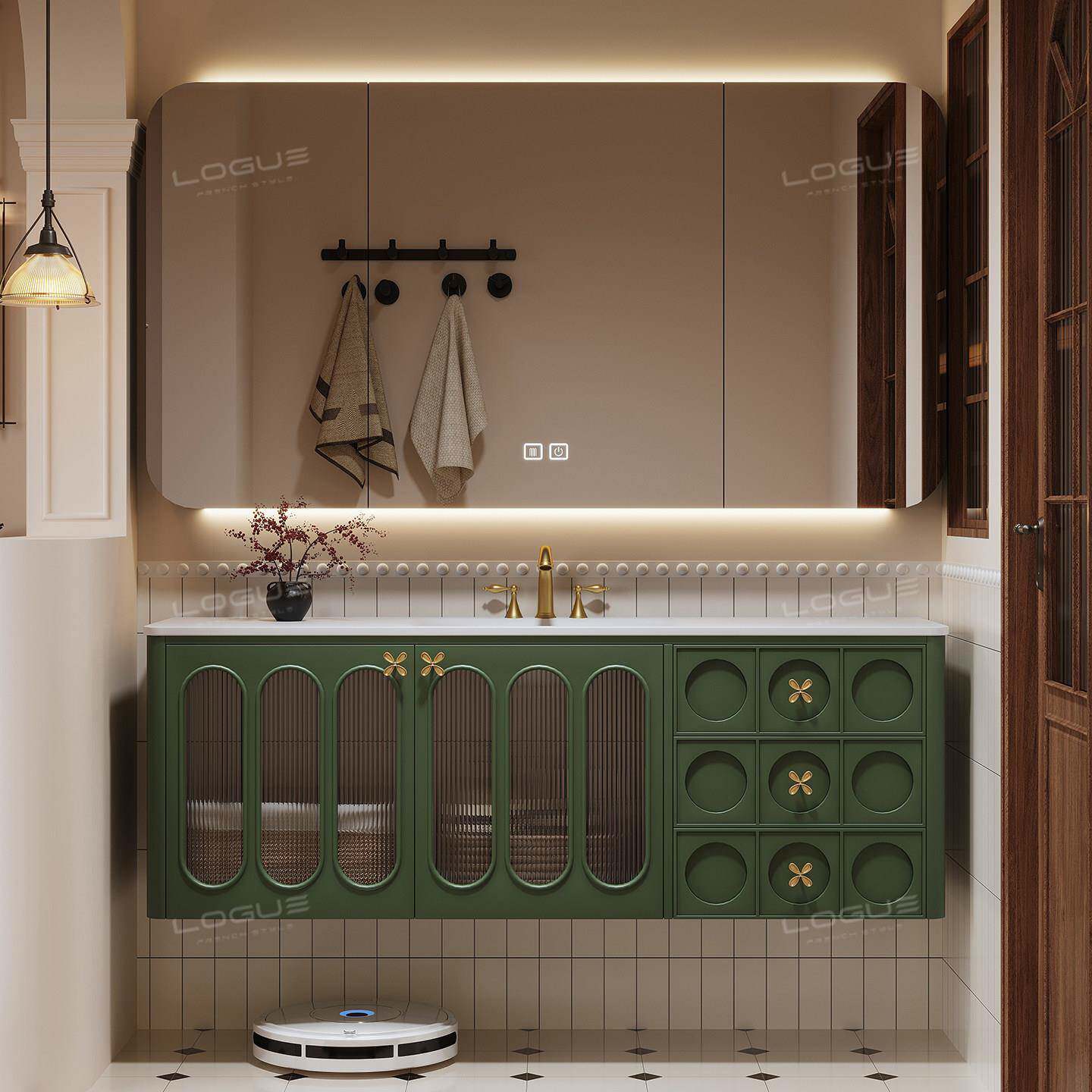 原创橡木法式复古浴室柜组合卫生间洗漱台洗手盆柜奶油风挂墙智能