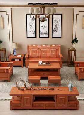 源头工厂三中式实木架沙发合人客厅仿古框明清古1组典大方沙发家