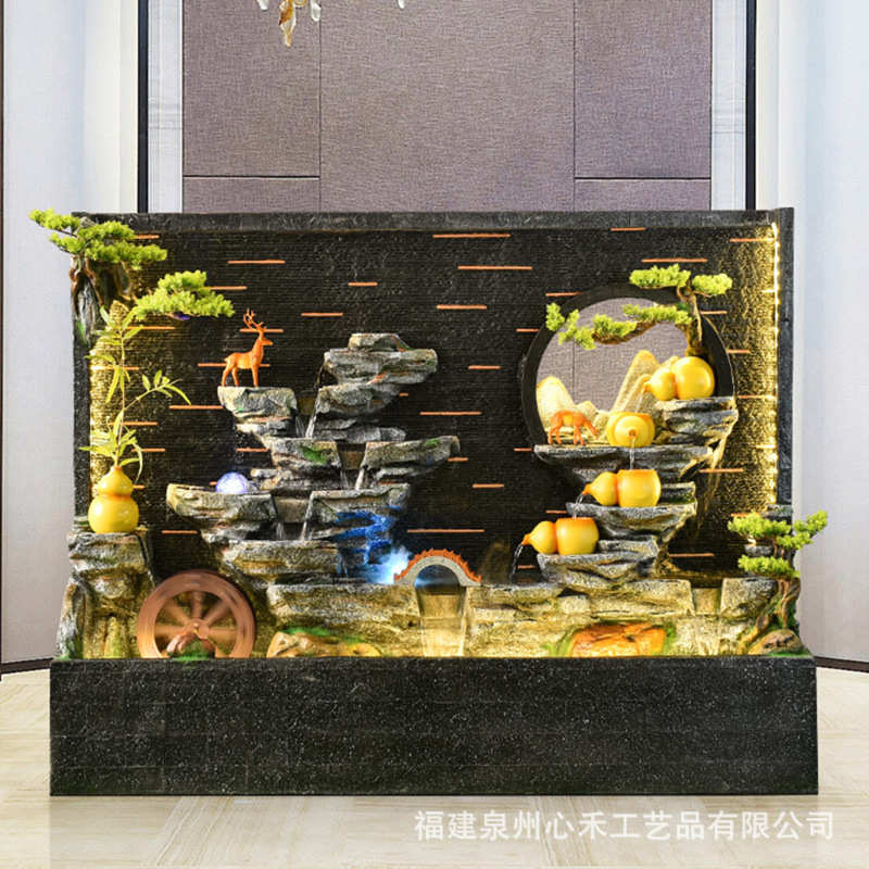 假山水幕墙隔断招财屏风流水摆件落地客厅别墅办公茶室阳台装饰品