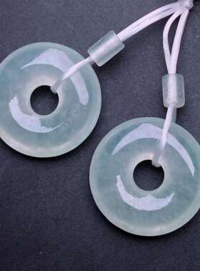 缅甸天然翡翠a货冰种甜甜圈耳坠一对rxf，尺寸：15.6-3.7mm