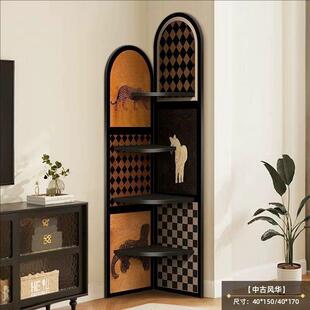 复古风转角置物架沙发旁收n纳三角柜古CTB中viage摆件其他t客厅中