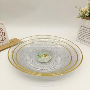 Wholesale clear golden-edged fruit platters, luxury tablewar