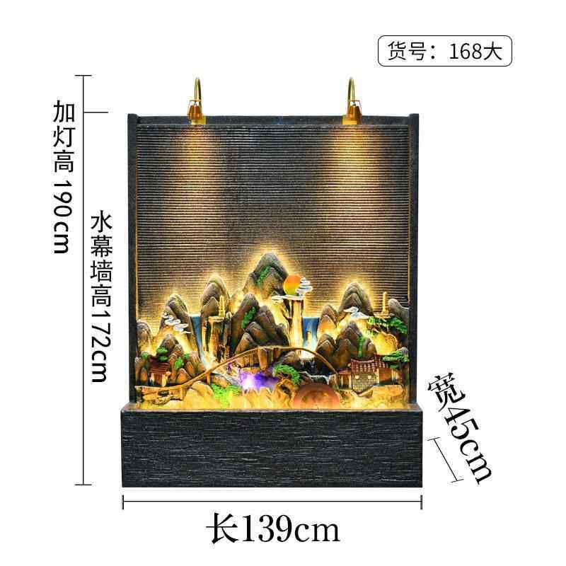 高档风水轮落地水幕喷泉流司水摆件屏风假山循环墙水景公迁花乔园