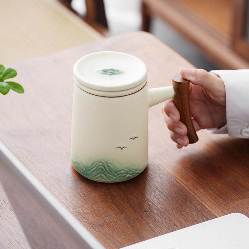 陶瓷熊猫情侣泡茶杯茶水分离办公杯带盖过滤喝茶杯子水杯定制礼品
