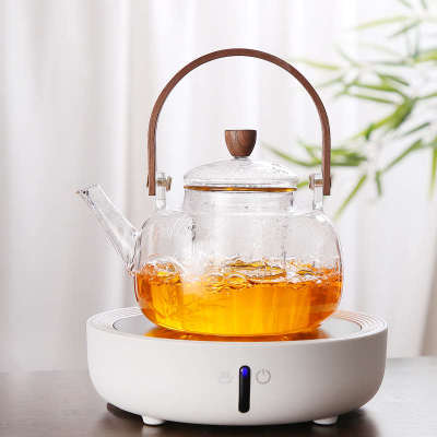 花草茶壶厂家供应 玻璃养生壶竹把提梁壶 玻璃茶壶电陶炉壶泡茶