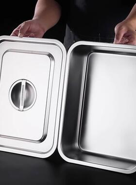 不锈钢平底方盆份数盆加厚方形方盘深自助餐长快餐洗菜盆加饭ZWJ