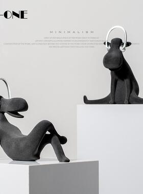 高级感现代简约植绒河马卡通动物桌面摆件儿童房小众艺术装饰品