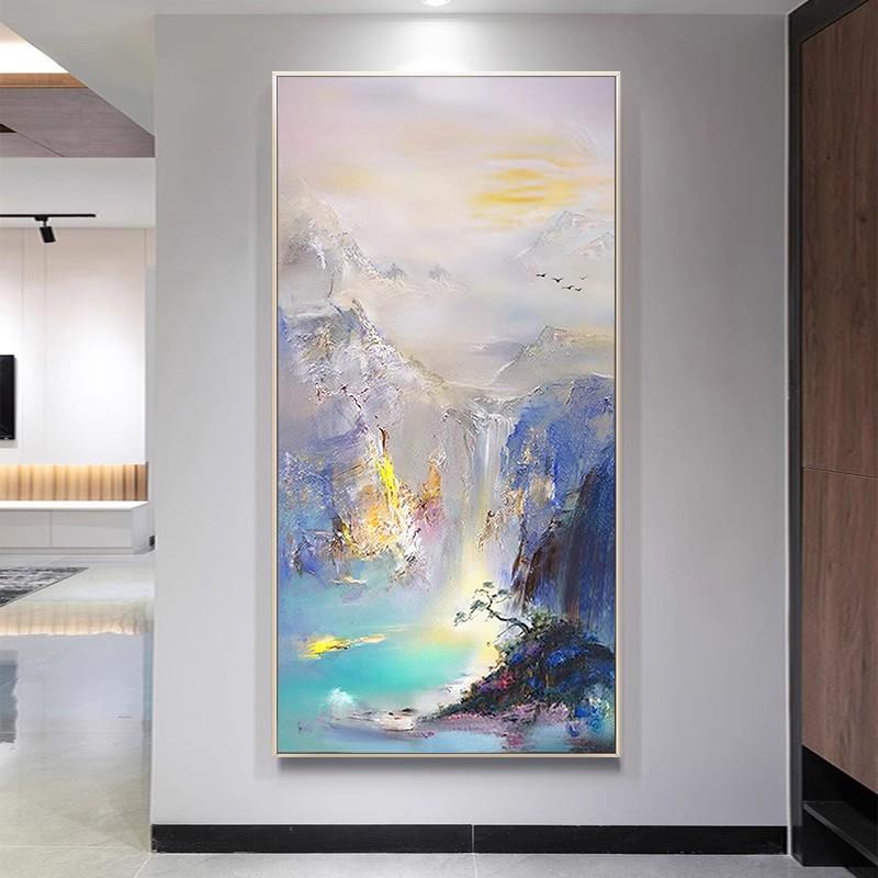 新中式油画纯手绘山水风景北欧客厅沙发背景装饰画办公室书房挂画