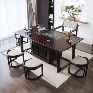 新中式茶桌椅组合实木茶几茶具套装桌子一体会客办公室功夫泡茶台