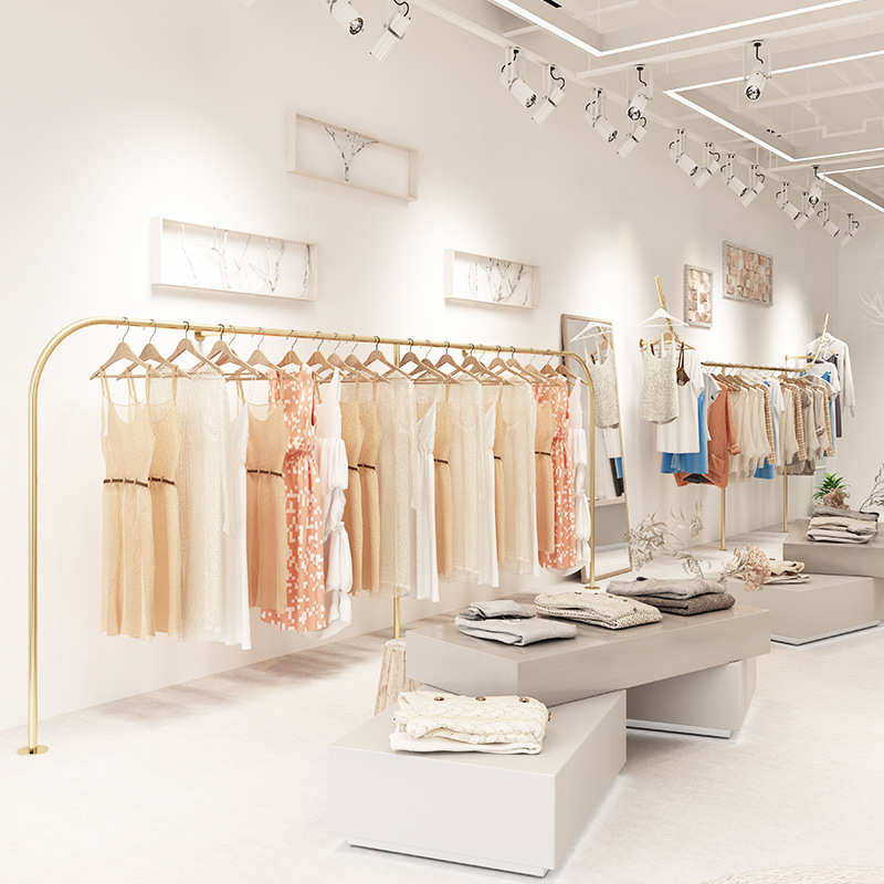 简约服装店衣服架创意新款银色挂衣架女装货架落地式上墙展示架子