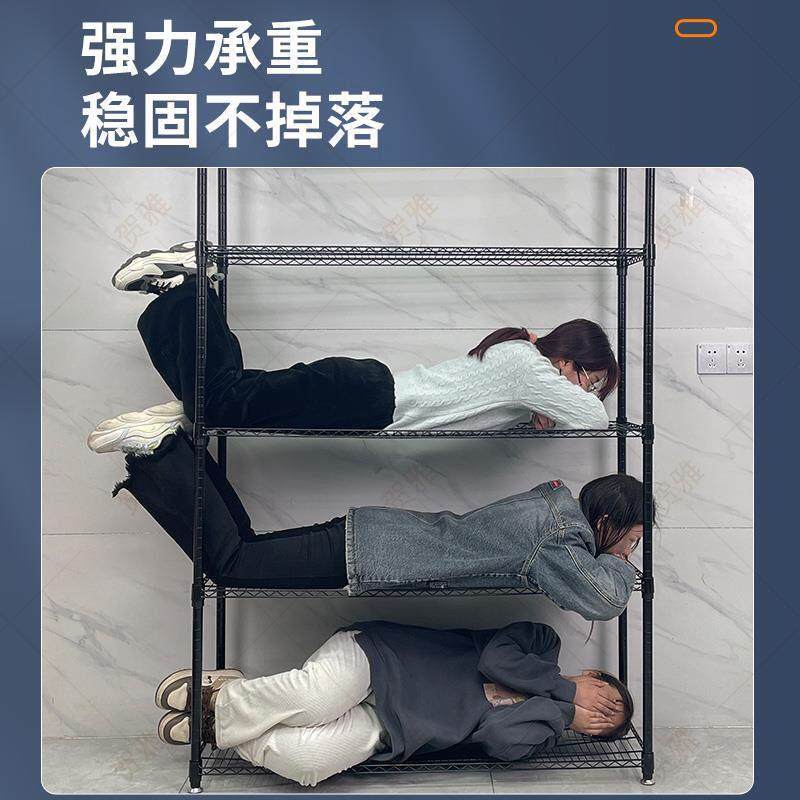 不锈钢色三层厨房置物架家用镀铬网格状收纳层架货架阳台可调节花