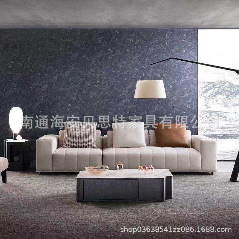意式极简客厅直排布艺沙发北欧现代简约轻奢科技布钢琴键转角沙发