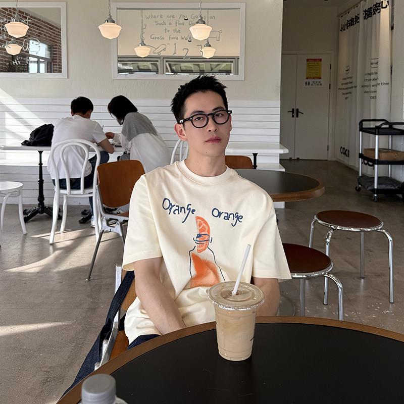 Nick Tian 水果印花短袖T恤男夏季新款美式休闲小众设计宽松百搭