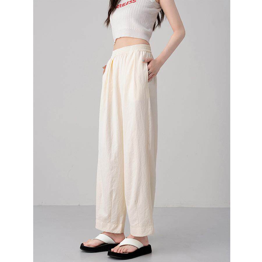 高腰复古风阔腿锥形裤女夏季薄款宽松显瘦慵懒休闲哈伦九分运动裤