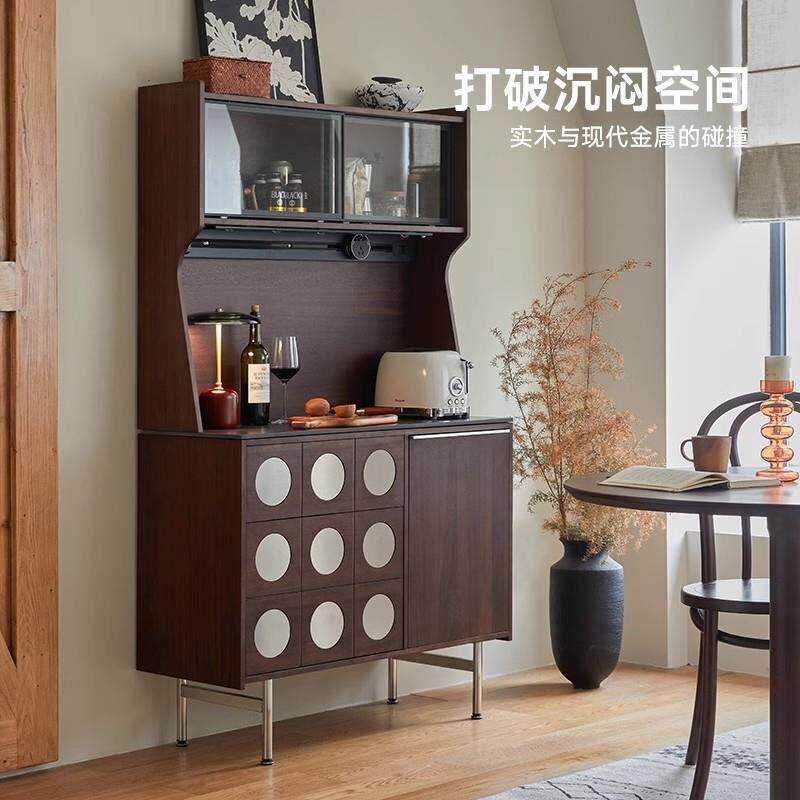 黑胡桃木色1米实木窄型餐边柜靠墙一体复古玄关柜客厅茶水置物柜
