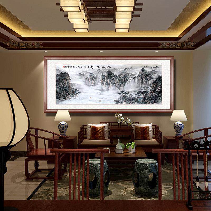 网红界家居画水墨山水江影画峡国帆客厅公司大厅幅中式水大墨装饰