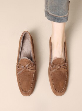 René Vanvilla加绒麂皮?平底2cm 编织蝴蝶结乐福鞋女【有大码】
