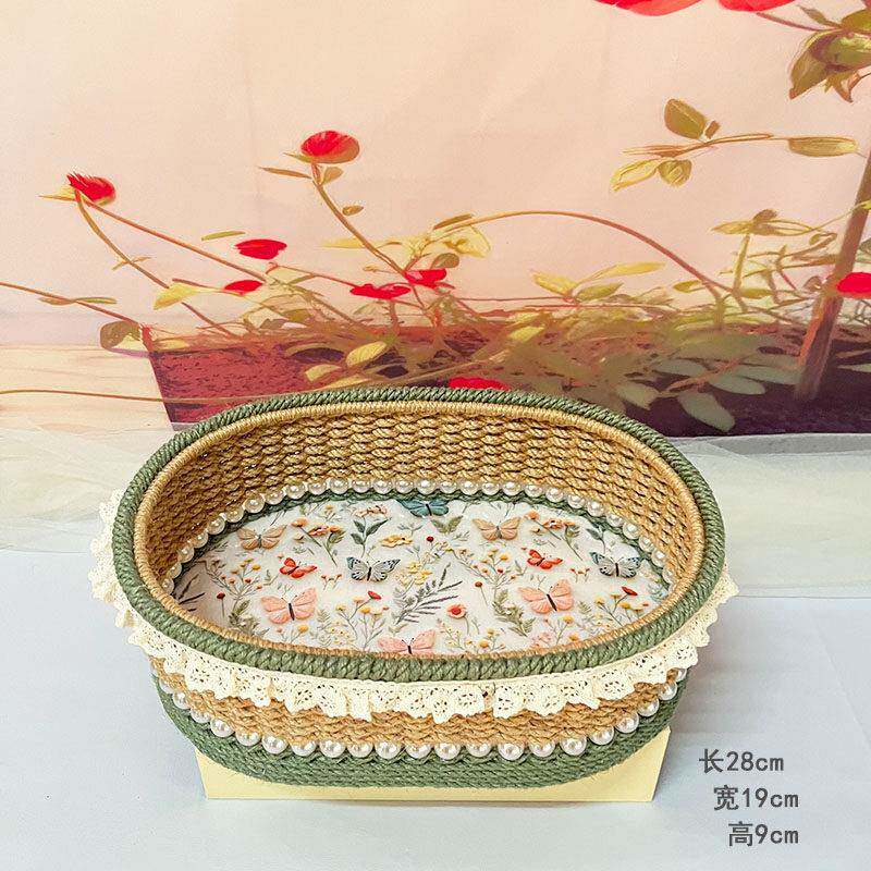 麻绳手工diy编织收纳筐成品椭圆花边桌面客厅田园零食储物收纳盒