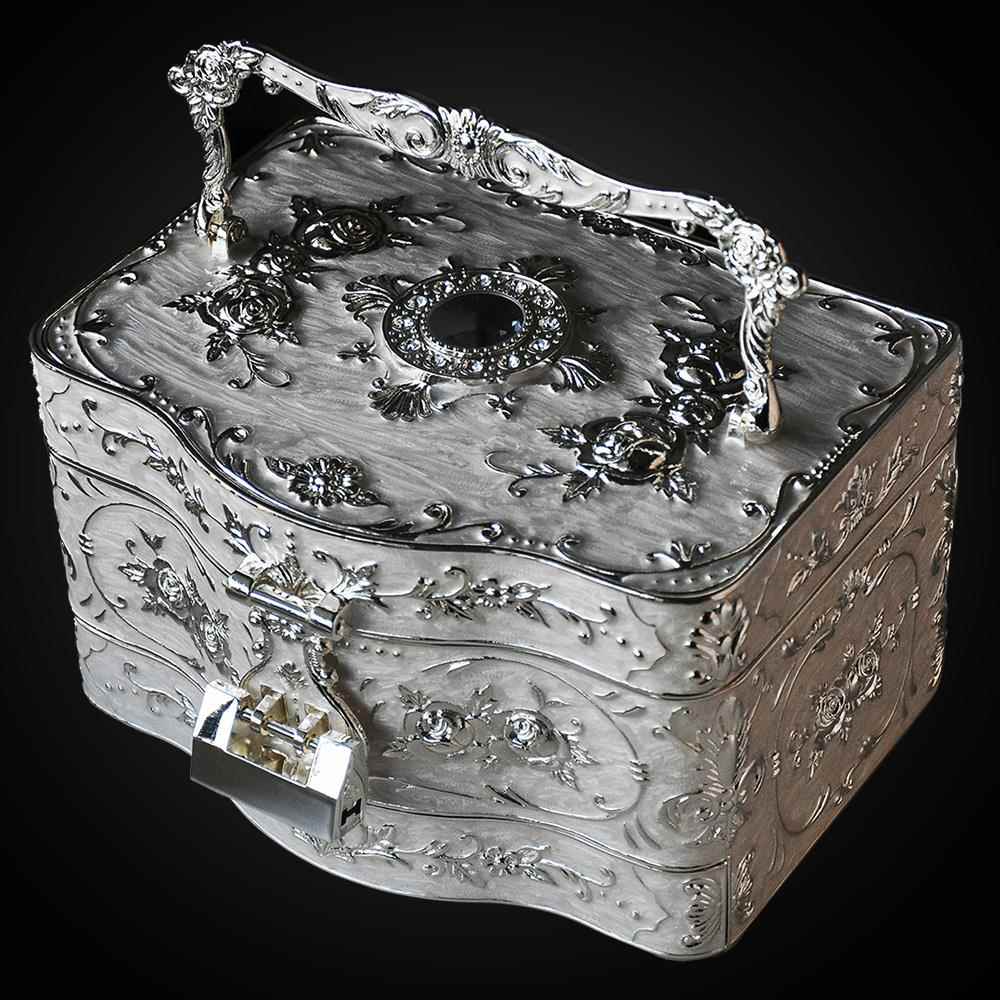 高档Was品joye层三欧式公主首盒饰内置镜面带锁大号珠宝饰戒指收