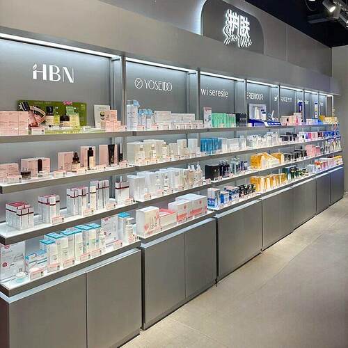 化妆品柜台展示柜壁挂式护肤高柜轻美妆店面膜岛架彩妆展示架
