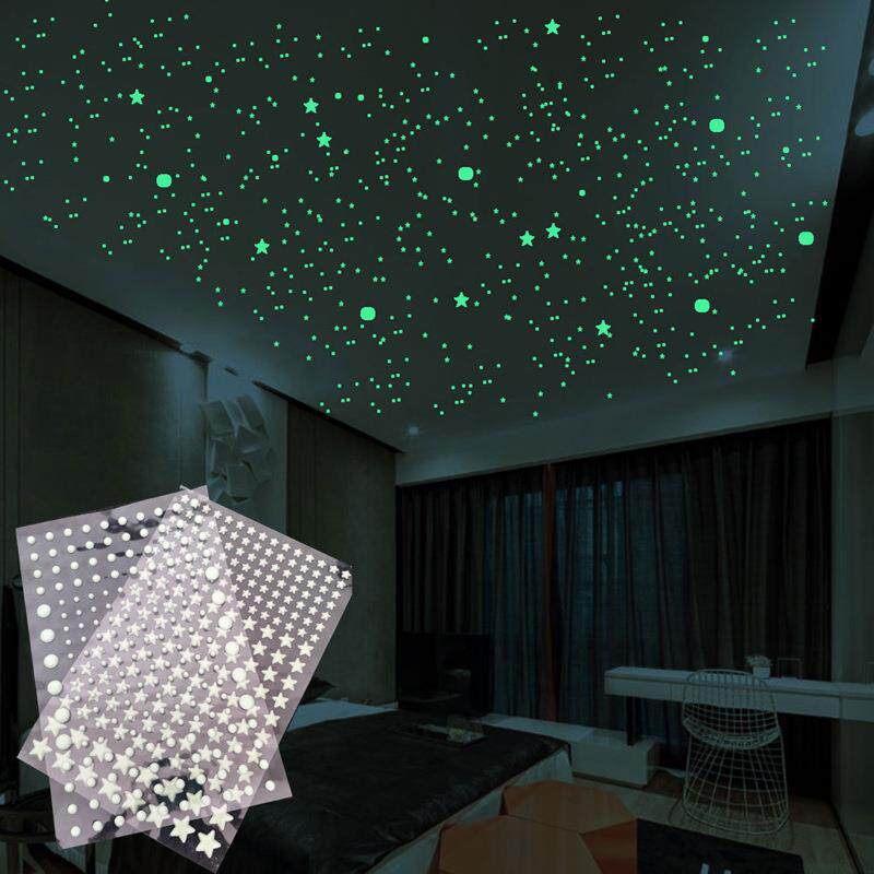 夜光五角星星立体墙贴泡泡棉发光贴装饰卧室儿童房贴纸荧光圆点贴