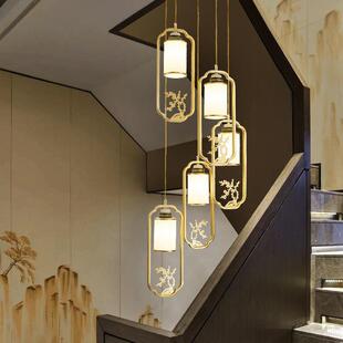 新中式复式楼梯吊灯创意中国风别墅客厅吊灯旋转楼梯间长吊灯