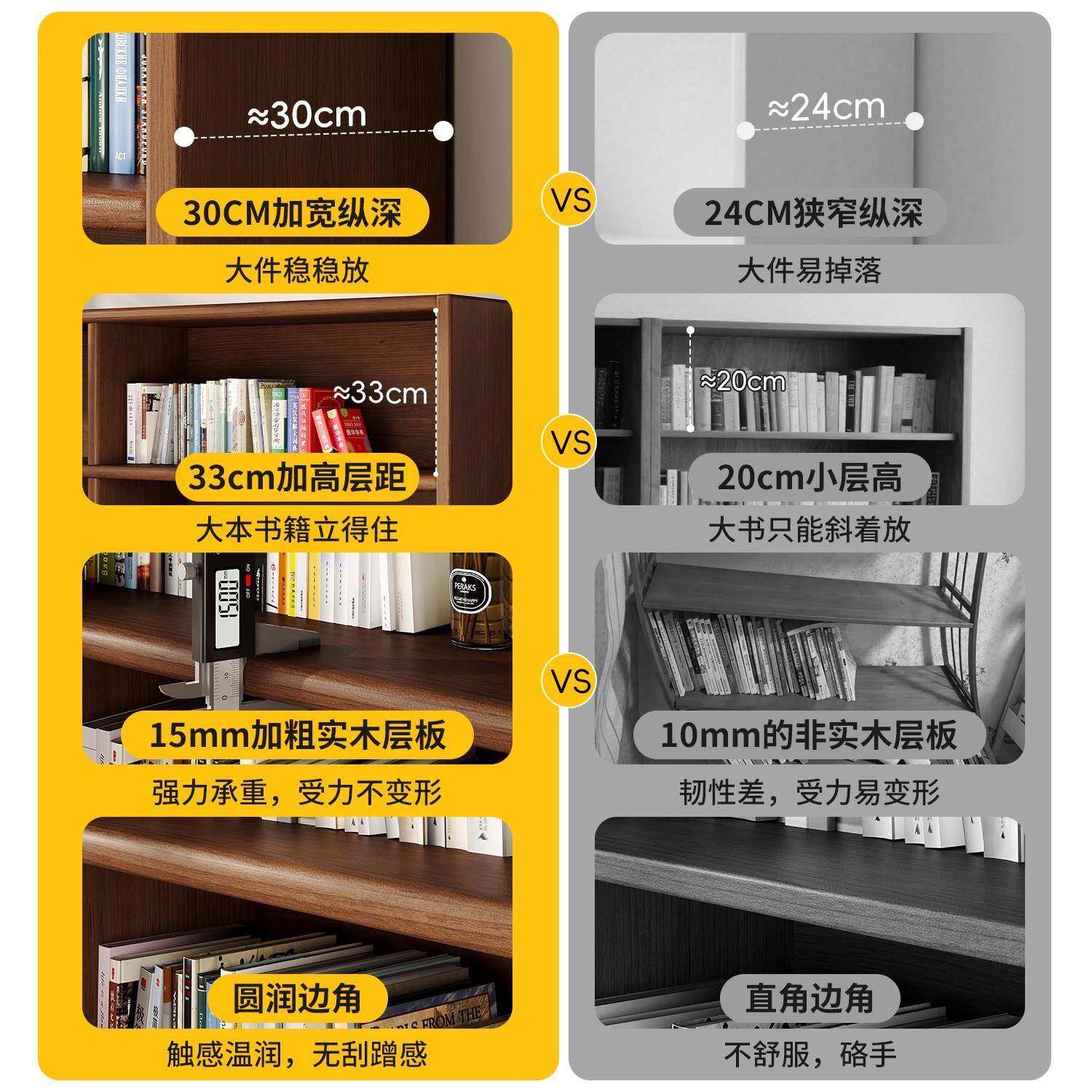 实木架置物架落地书儿CA96靠童家用收纳储物柜子格子示矮展书柜一