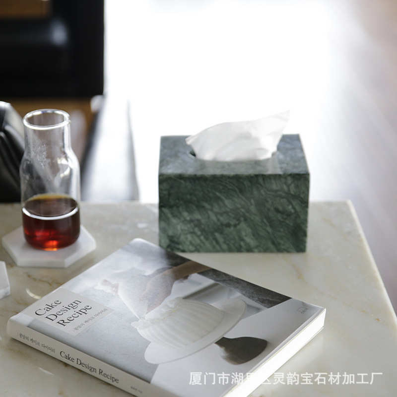 大理石 纹雪花 白鱼肚 白抽纸盒家居用品装修样板房 长方形纸巾盒