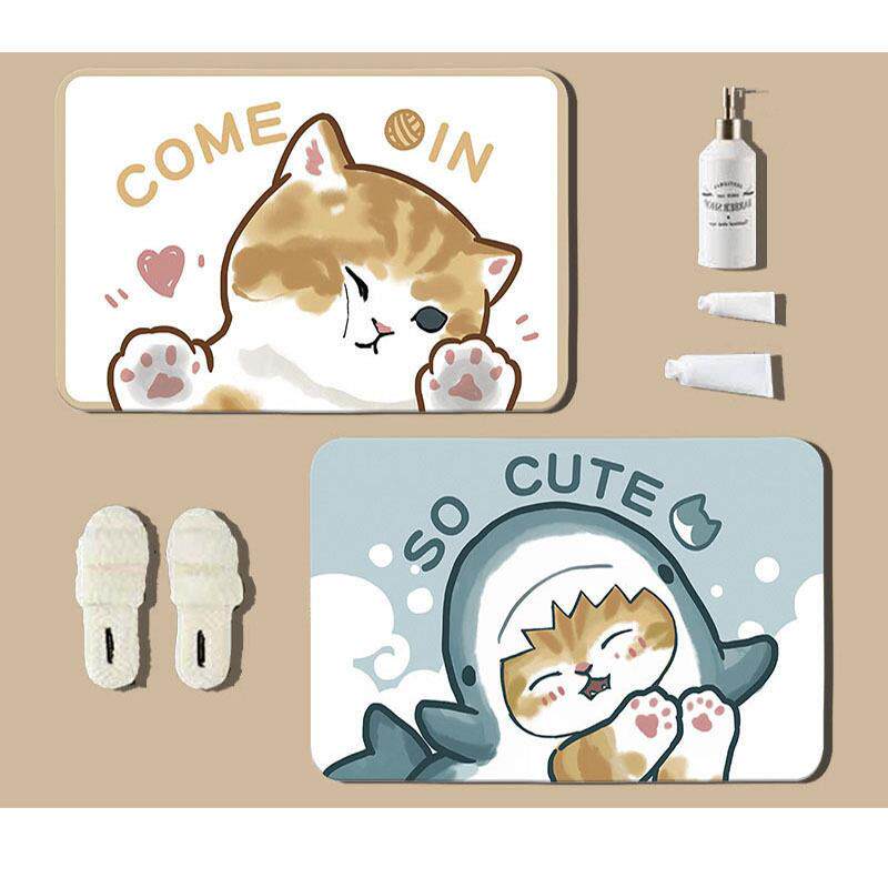 【浴室地垫】卡通猫咪矽藻泥软垫门口家用防滑脚垫易清洗耐脏地毯