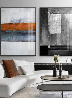 简约风黑白装饰画样板房挂画餐厅画橙色拼接墙壁画设计师小众款画