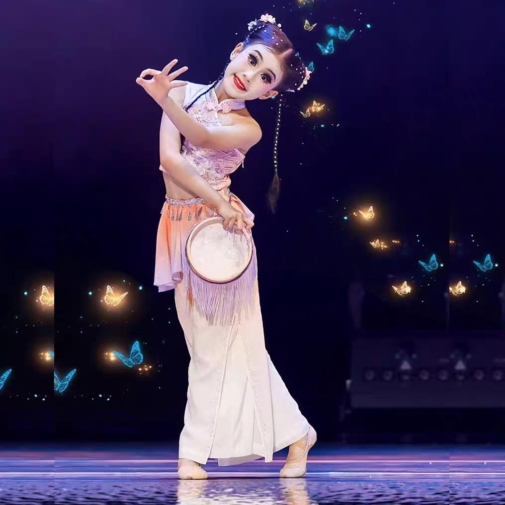 高档儿童春钱鼓舞嬉舞蹈服胶州秧歌表演出装铃服道具鼓少儿芳华杯