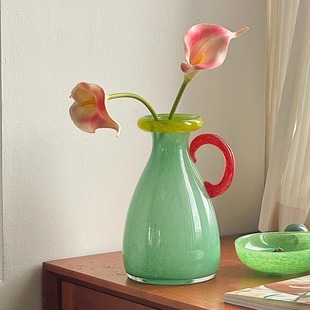 高级感多巴胺彩色系玻璃创意花瓶客厅桌面水养插花样板间装 饰花器