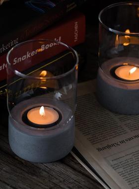 玻璃风灯意in欧式香薰小烛台餐创复古蜡烛灯桌面摆件s装VDS饰品蜡