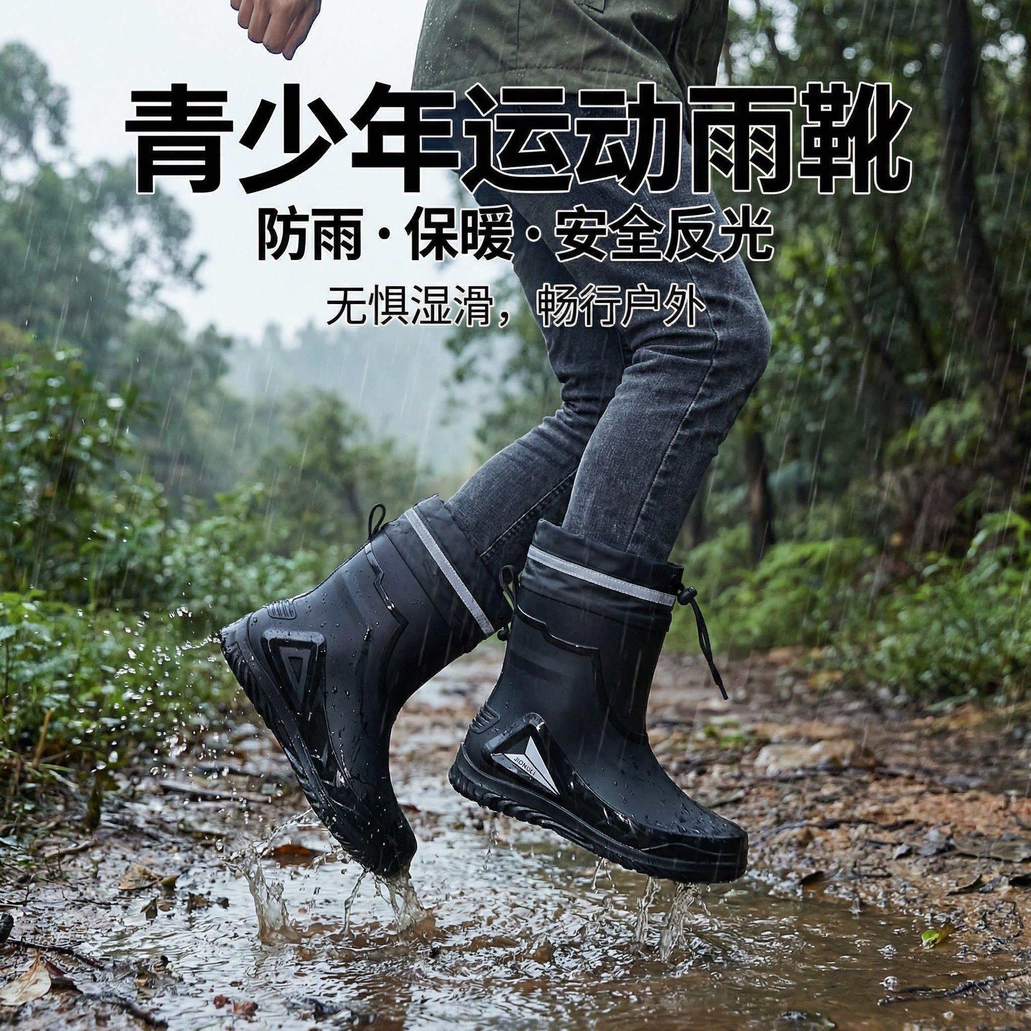 雨鞋男款青少年外卖骑手专用轻便男士户外登山徒步束口防滑雨鞋套图片