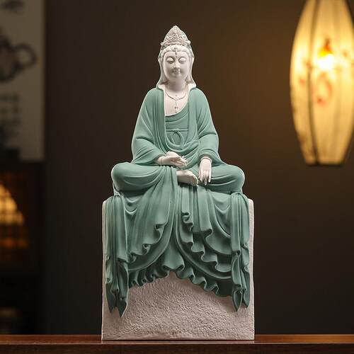 陶瓷净瓶观音菩萨佛像摆件供奉客厅家用办公室桌面玄关博古架装饰
