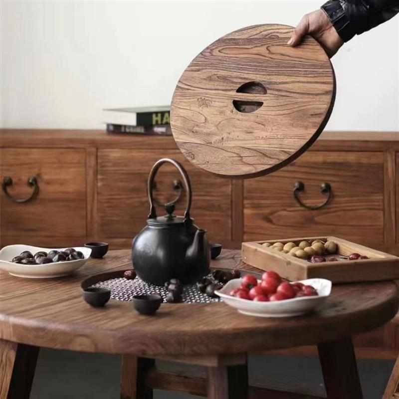 老榆木冰茶秋日煮茶烧烤火锅围炉桌庭院户外网红茶桌煮冰通用露营