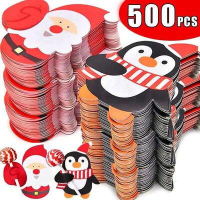 Christmas Lollipop Paper Cards Cartoon Santa Claus Penguin S