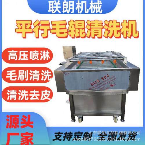 定制平行毛辊清洗机海蛎子去泥沙毛辊清洗设备小龙虾软毛刷清洗机