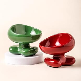 猫碗陶瓷大口径猫碗猫食盆陶瓷斜口碗防打翻防黑下巴蘑菇高脚猫碗