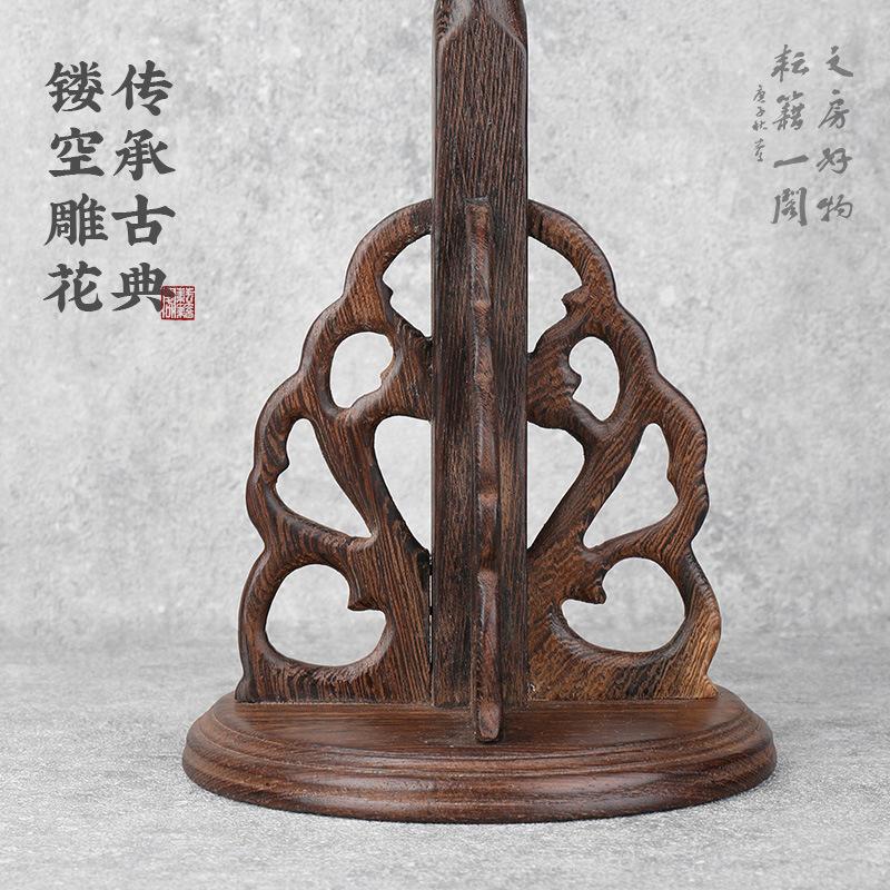 圆盘笔架毛笔挂架挂毛笔的架子实木鸡翅木圆形挂笔架收纳旋转架托图片