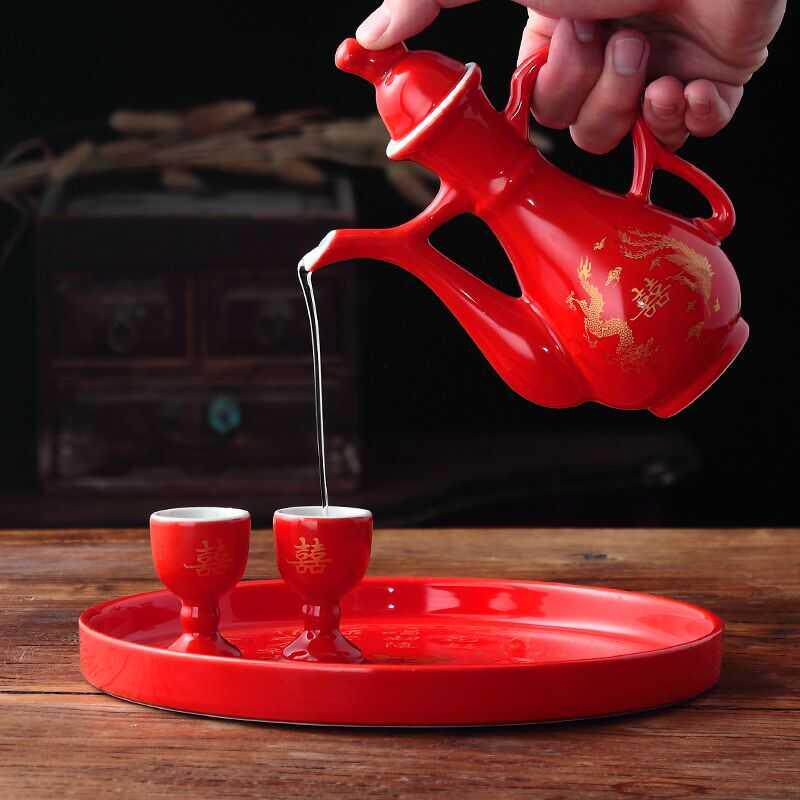 结婚交杯酒中式婚礼酒壶婚宴敬酒杯喜庆分酒器龙凤喜陶瓷酒具组套