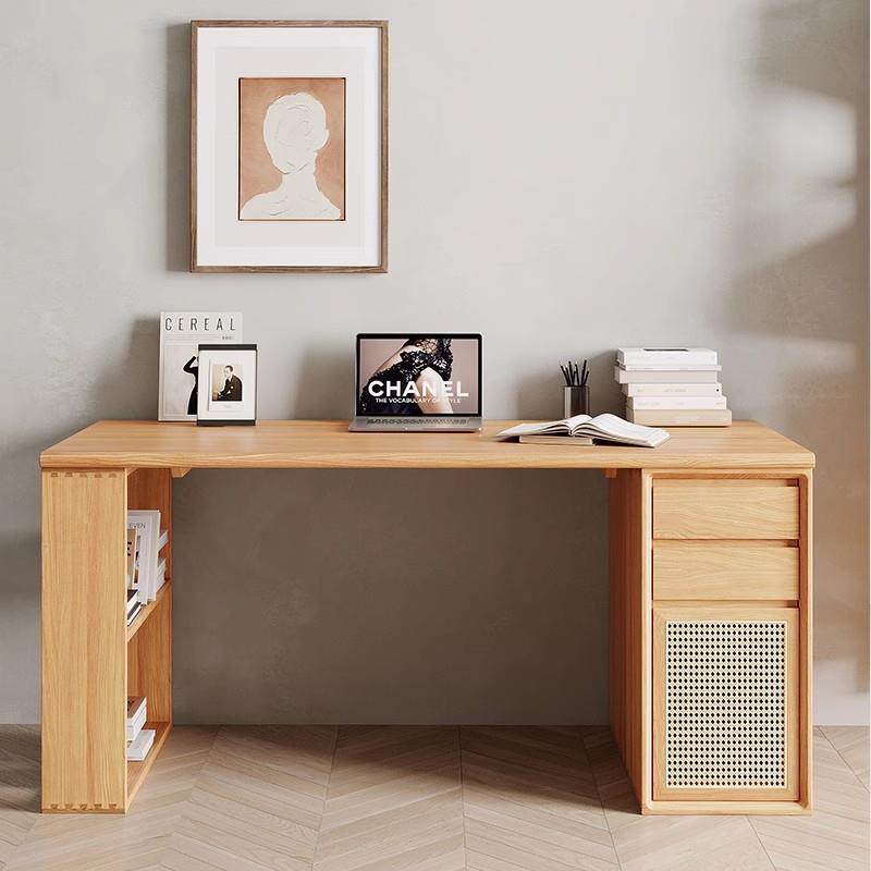 北欧风实木书桌家用带抽屉储物电脑桌办公学习桌子可置物多功能