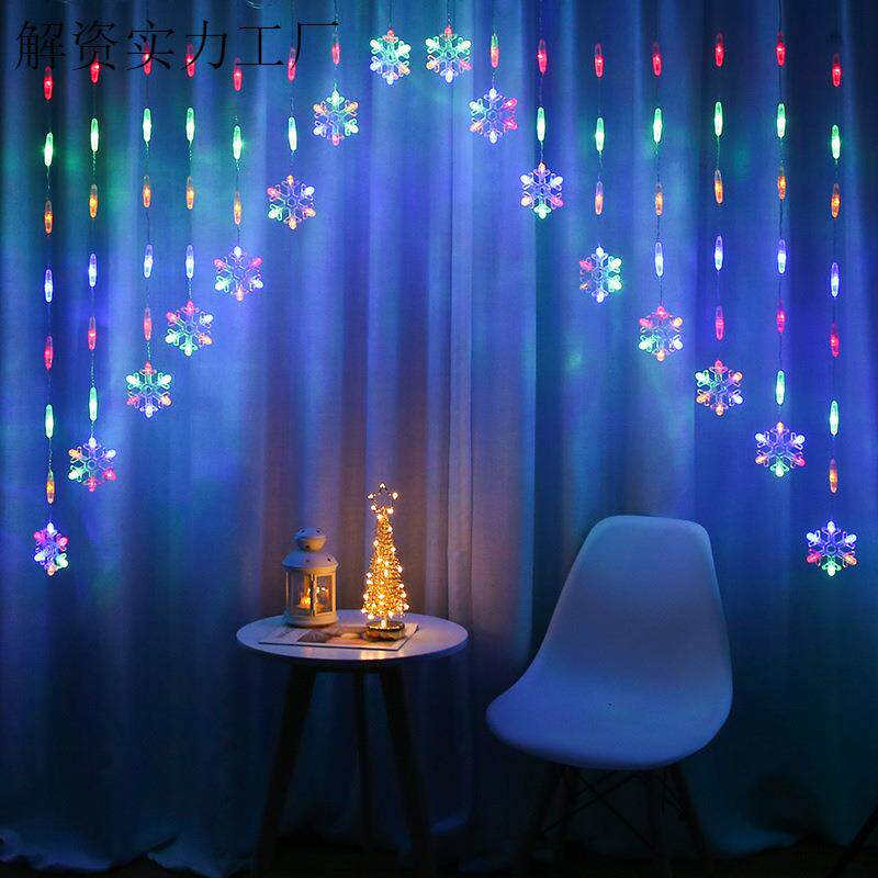 led创意雪花圣诞节假日装饰彩灯电池铜线灯室内户外灯串窗帘灯串
