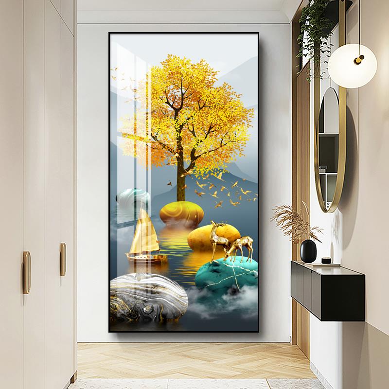 进正门玄装饰画发财00094树走廊道竖版现代简约壁过画2022新挂画图片