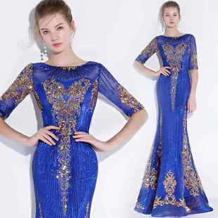 出裙长版 晚鱼尾主持人装 庄端大气演 晚礼服宴会女优雅性感洋装 新款