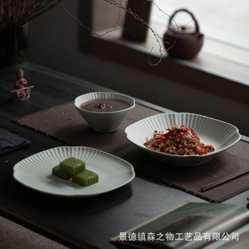 景德镇纯色粗陶餐具家用碗盘陶瓷套装高档酒店民宿日式餐盘牛排盘